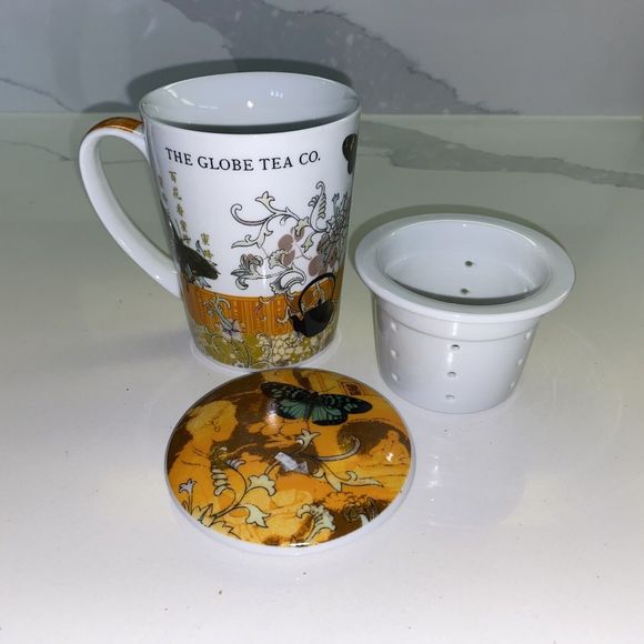 Globe Tea Co. Single Tea Cup Mug W/ Infuser & Lid 10 Oz Porcelain Paula Scaletta - Picture 10 of 11